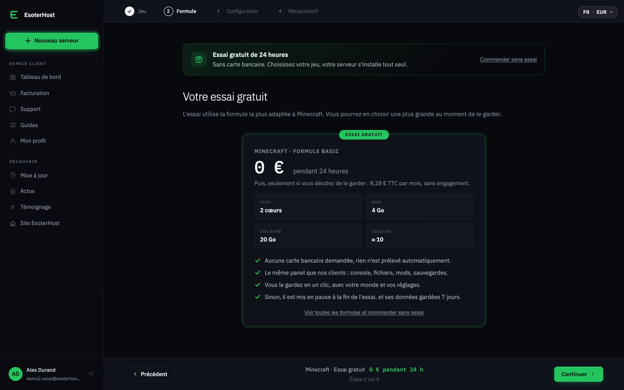La commande d'un serveur en essai gratuit : formule, durée et prix à zéro